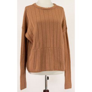 LORO PIANA 100% CASHMERE LIGHT BROWN RIBBED PATTERN SWEATER SIZE 42
